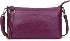 Genuine Leather Crossbody Bag For Women Small Tassel Shoulder Bag Zipper Clutch Phone Wallet Purse