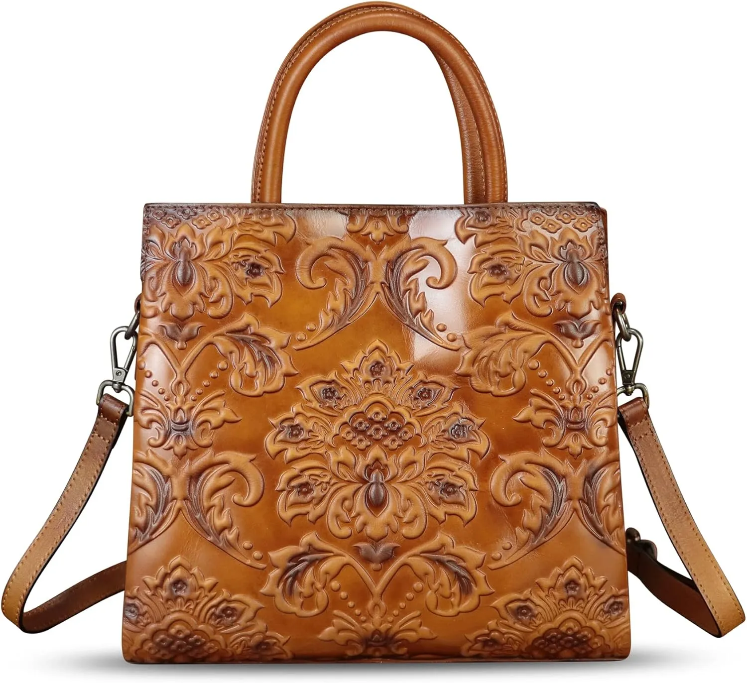 Genuine Leather Purses and Handbags for Women Vintage Embossed Leather Tote Bag Crossbody Shoulder Bag Satchel Bags