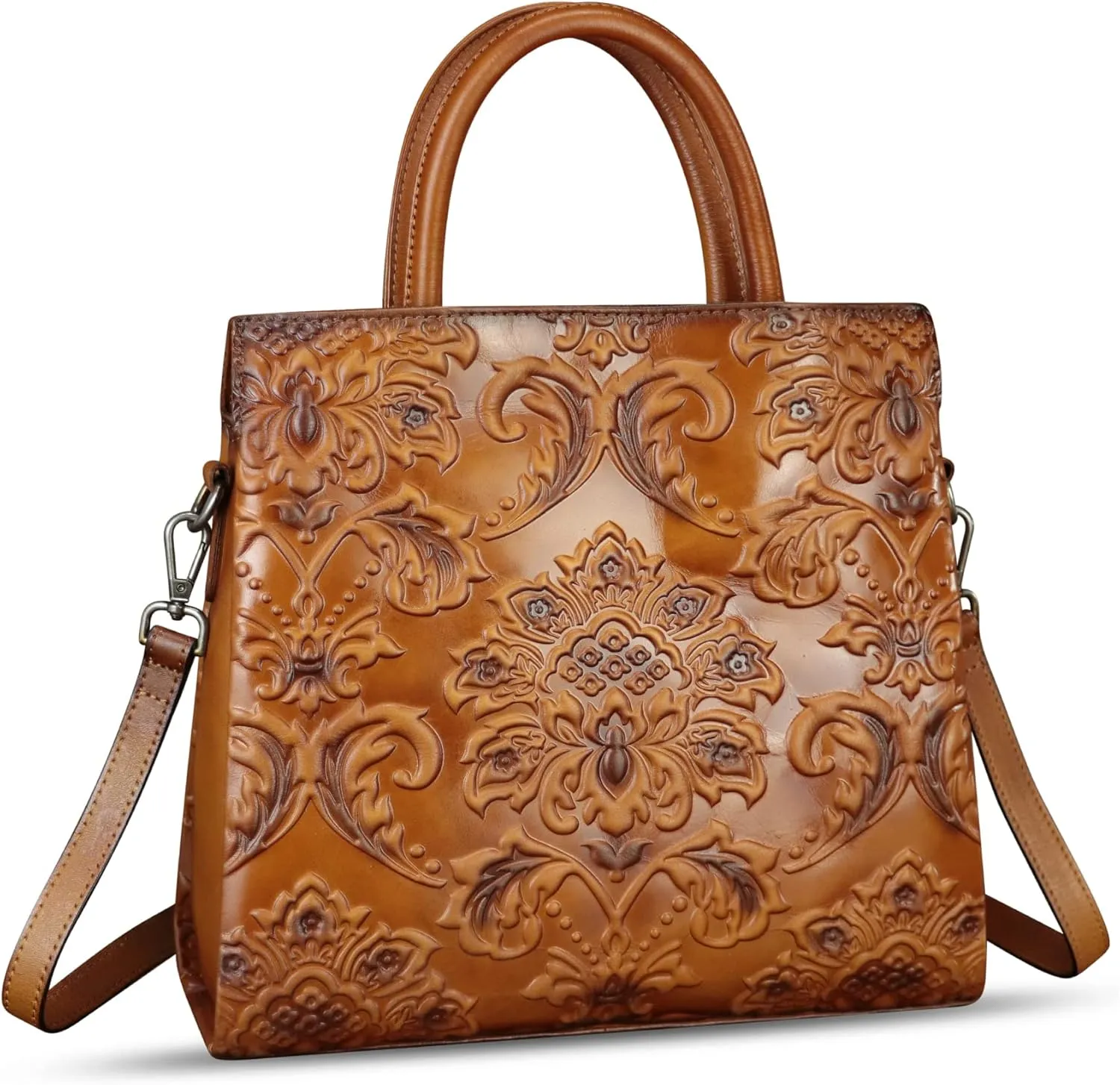 Genuine Leather Purses and Handbags for Women Vintage Embossed Leather Tote Bag Crossbody Shoulder Bag Satchel Bags