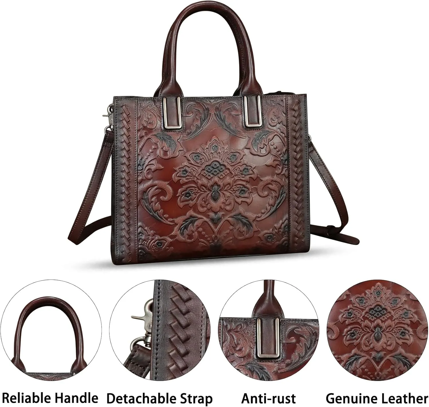 Genuine Leather Satchel for Women Embossed Handbag Top Handle Bags Handmade Purse Crossbody Tote Shoulder Bag