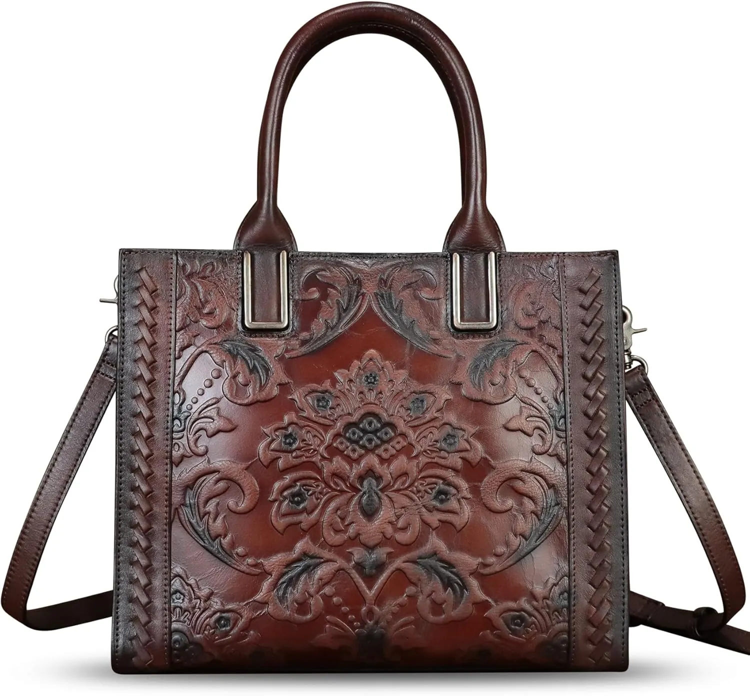 Genuine Leather Satchel for Women Embossed Handbag Top Handle Bags Handmade Purse Crossbody Tote Shoulder Bag