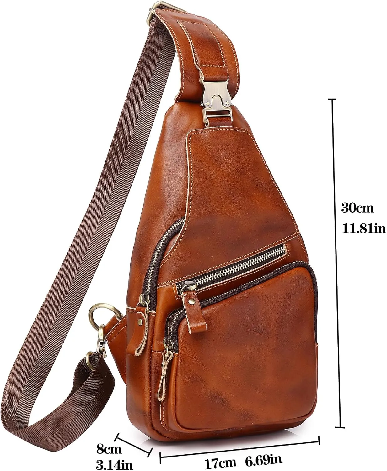 Genuine Leather Sling Bag for Men Women Backpack Chest Shoulder Satchel Crossbody Bags Casual Outdoor Daypack