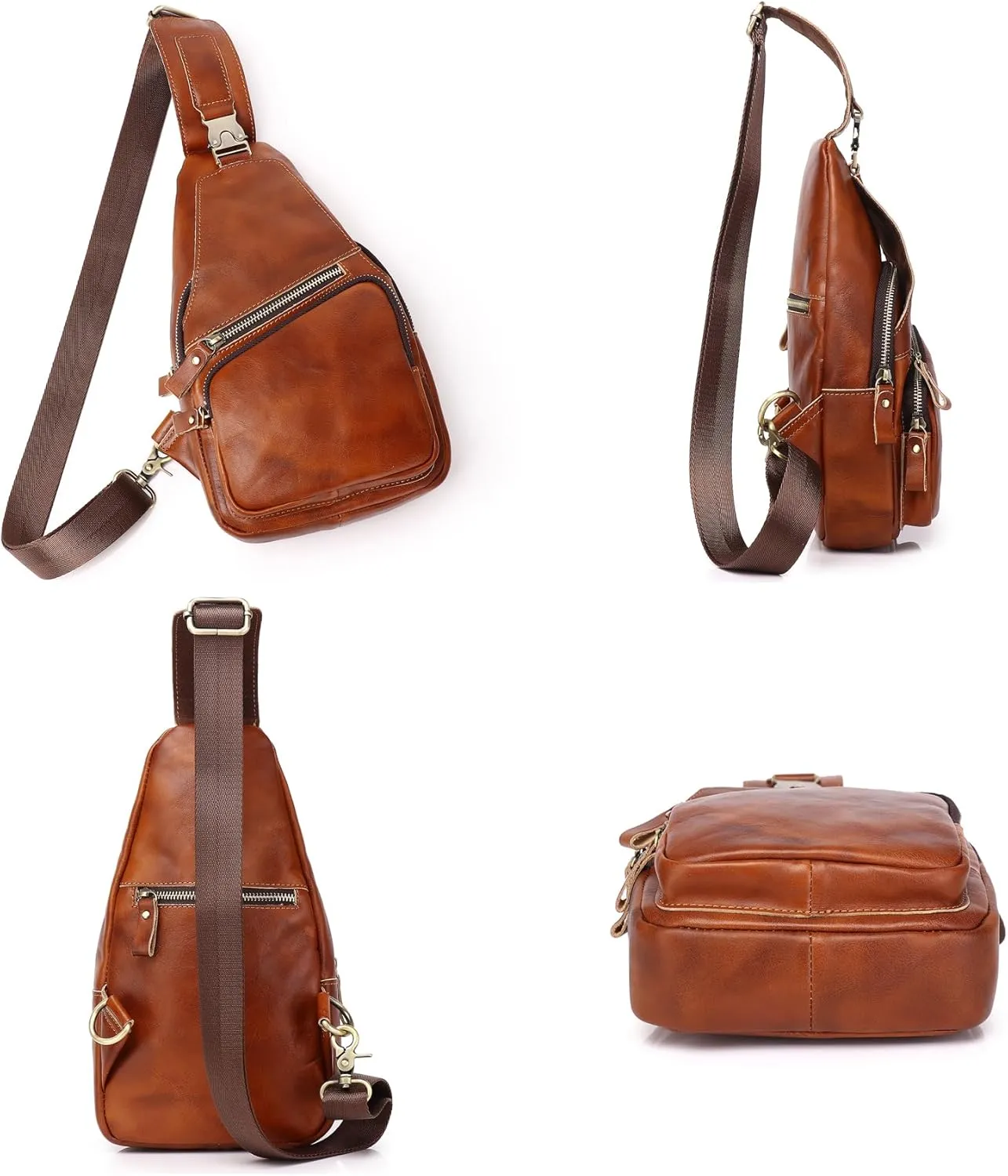 Genuine Leather Sling Bag for Men Women Backpack Chest Shoulder Satchel Crossbody Bags Casual Outdoor Daypack