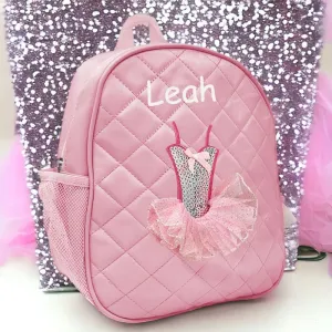 Girls Dance Bag Quilted Pink Tutu Ballet Backpack for Girls Dance Bag for Ballet Jazz Tap Shoes and Accessories with Custom Name
