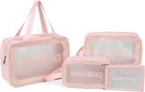 Gladdon Clear Travel Toiletry Bags for Women Clear Purse Bathroom Shower Pouches Makeup Bag Set of 4 Washbags Pink