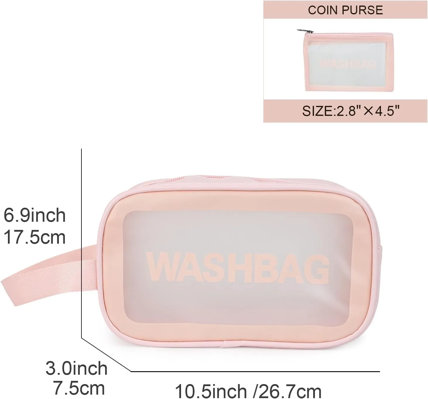 Gladdon Clear Travel Toiletry Bags for Women Clear Purse Bathroom Shower Pouches Makeup Bag Set of 4 Washbags Pink