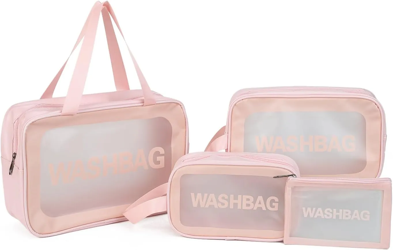 Gladdon Clear Travel Toiletry Bags for Women Clear Purse Bathroom Shower Pouches Makeup Bag Set of 4 Washbags Pink