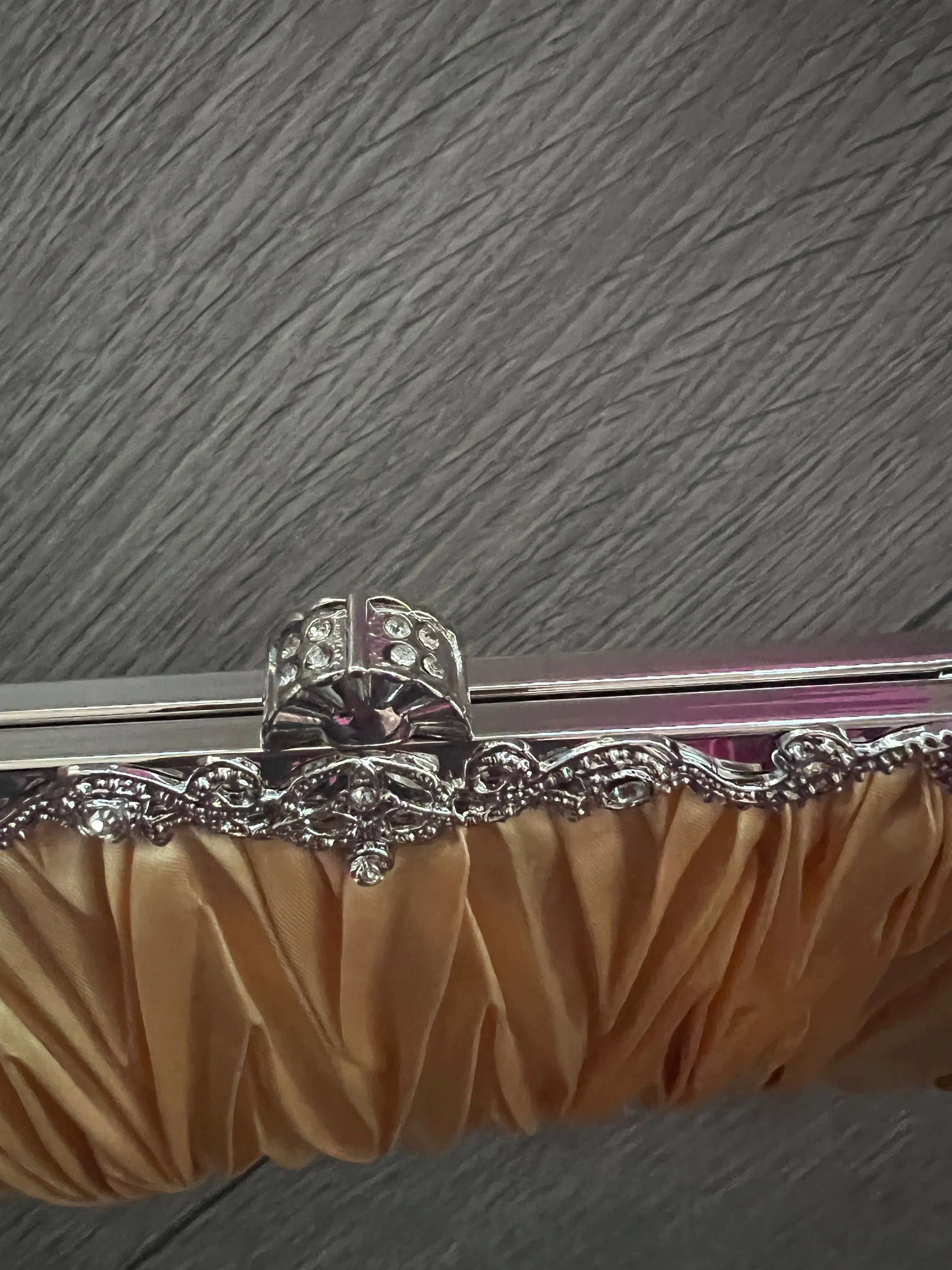 Gold Satin Art Deco Detail Clutch Bag