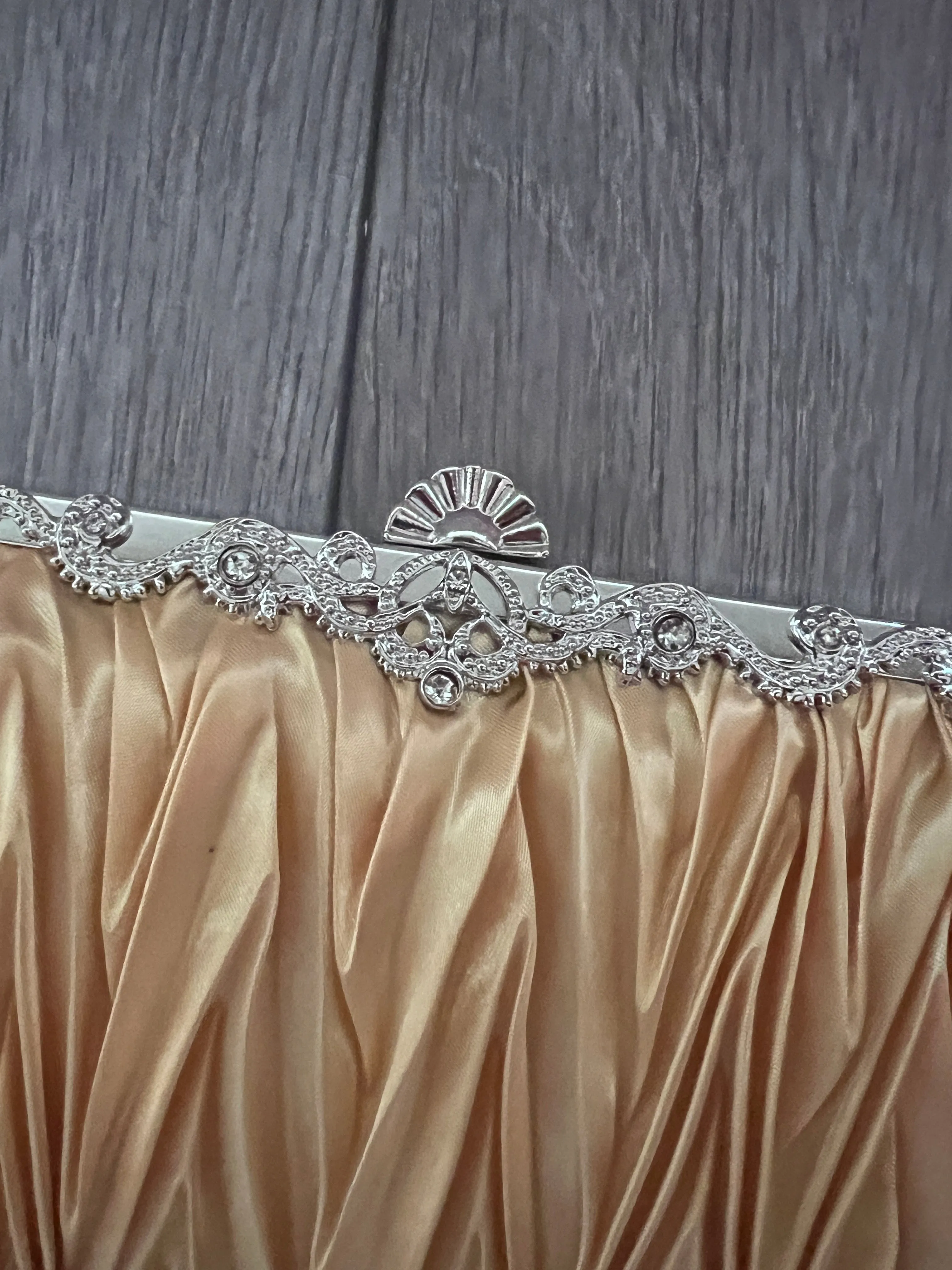 Gold Satin Art Deco Detail Clutch Bag