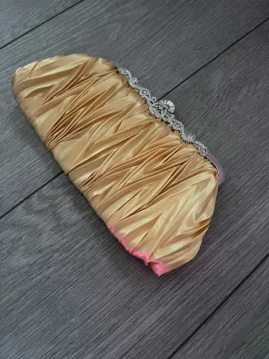 Gold Satin Art Deco Detail Clutch Bag