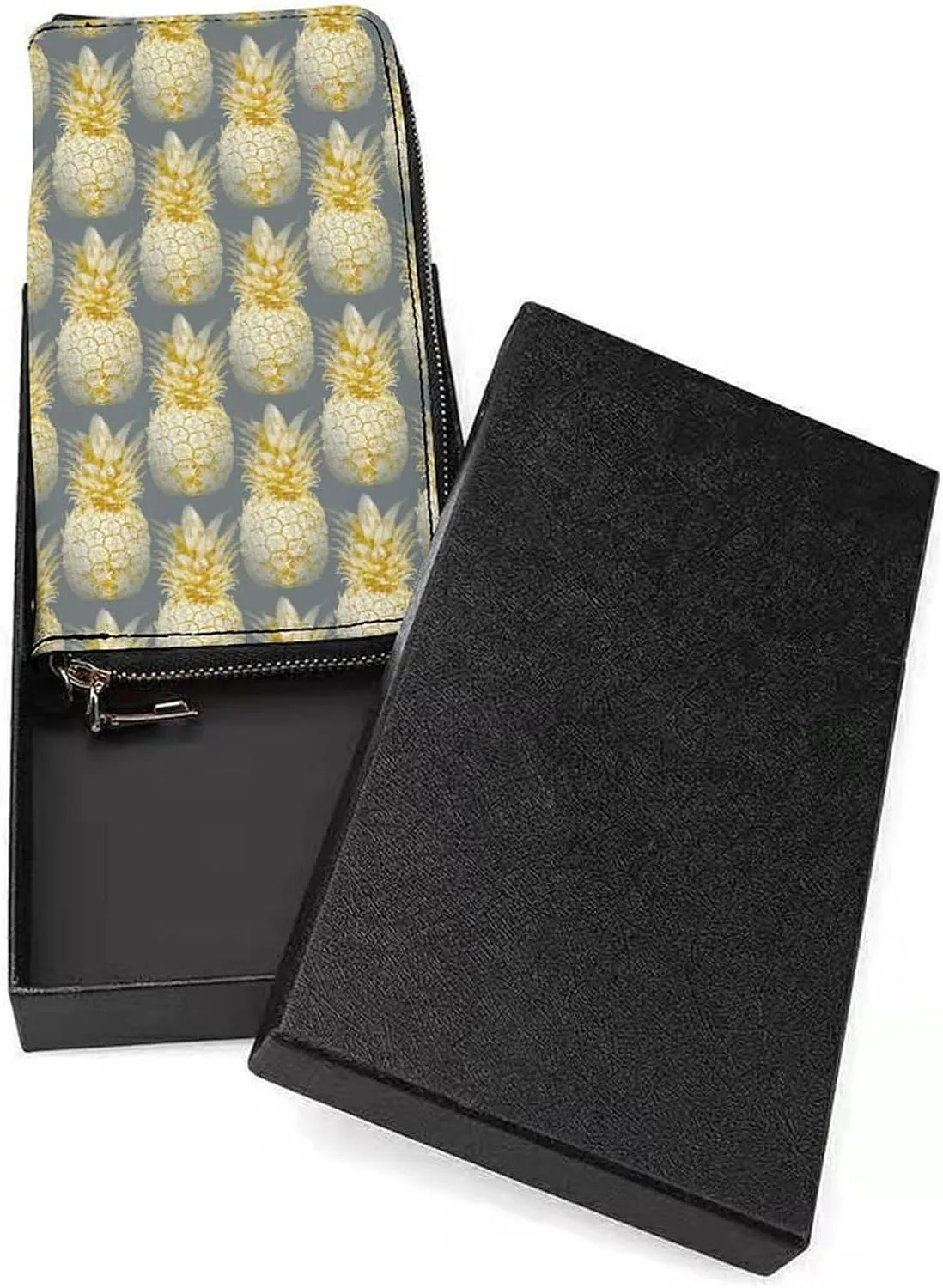 Golden Pineapples Women's Leather Long Large Capacity Wallet Clutch Wallet with Hand Strap