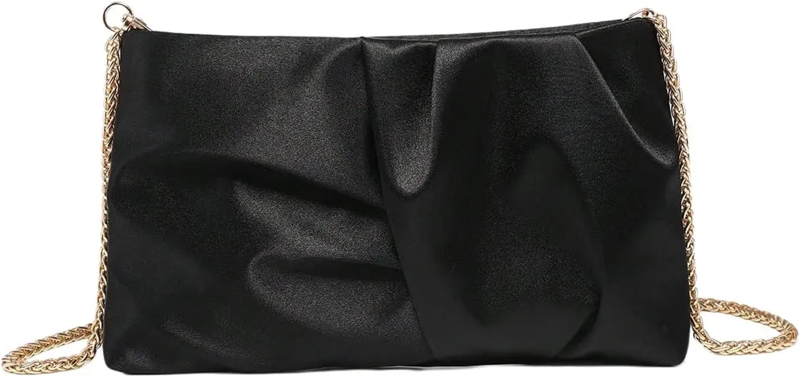 GORGLITTER Women's Evening Bag Wedding Party Prom Handbag Small Dressy Formal Purse Pleated Satin Clutch