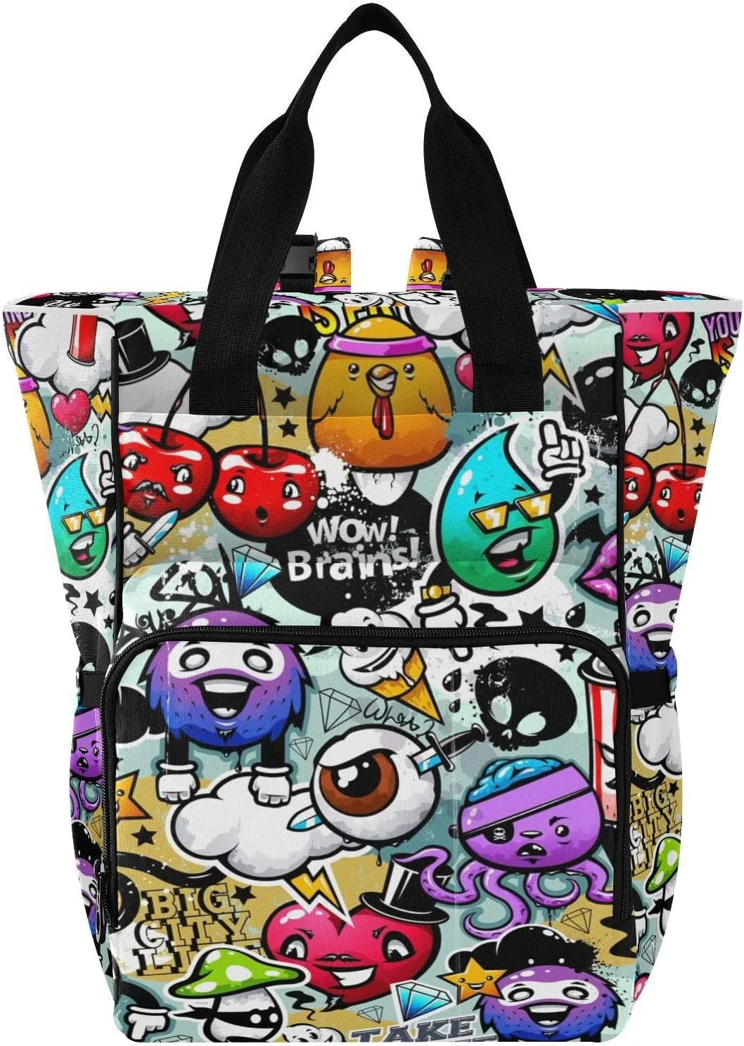 Graffiti Bizarre Animals Diaper Bag Backpack for Baby Boys Girls Multifunction Baby Essentials Travel Tote with Stroller Straps & Bottle Storage Nappy Changing Bag for Traveling Shopping Hiking Moms