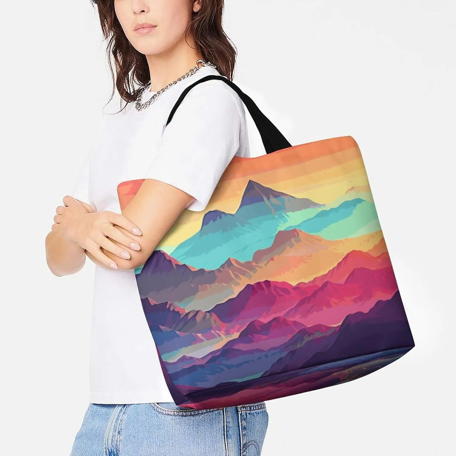 Gray Heron Print in Water Tote Bag for Women Reusable Grocery Shoulder Bags Shopping Bag for Travel, Groceries