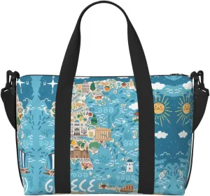 Greece Map print Womens travel bags, weekender carry on for women, sports Gym Bag, Overnight Carry on Bag