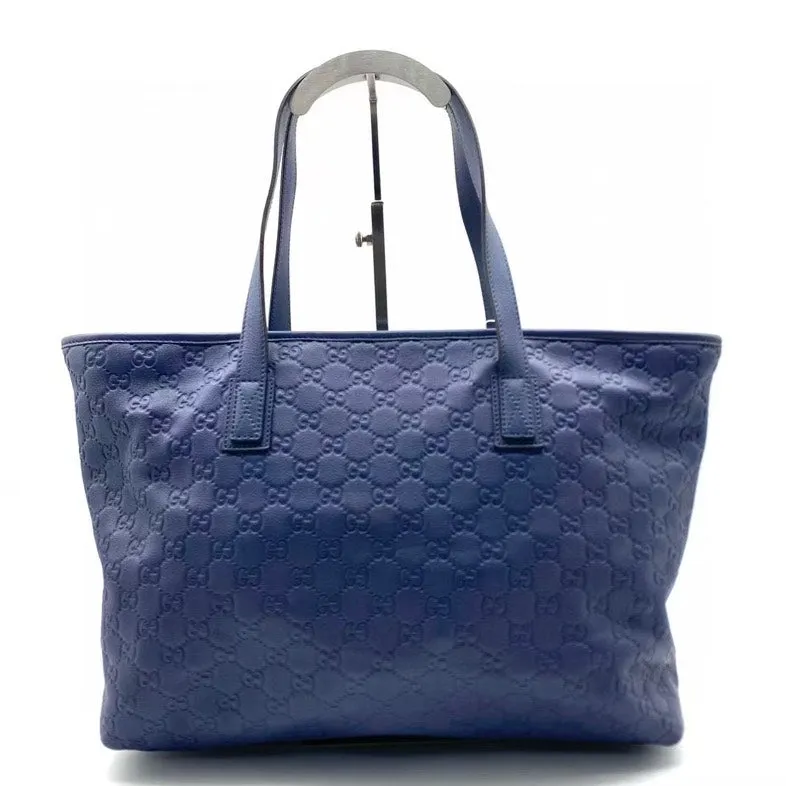 Gucci Blue Embossed Leather Tote Bag Large