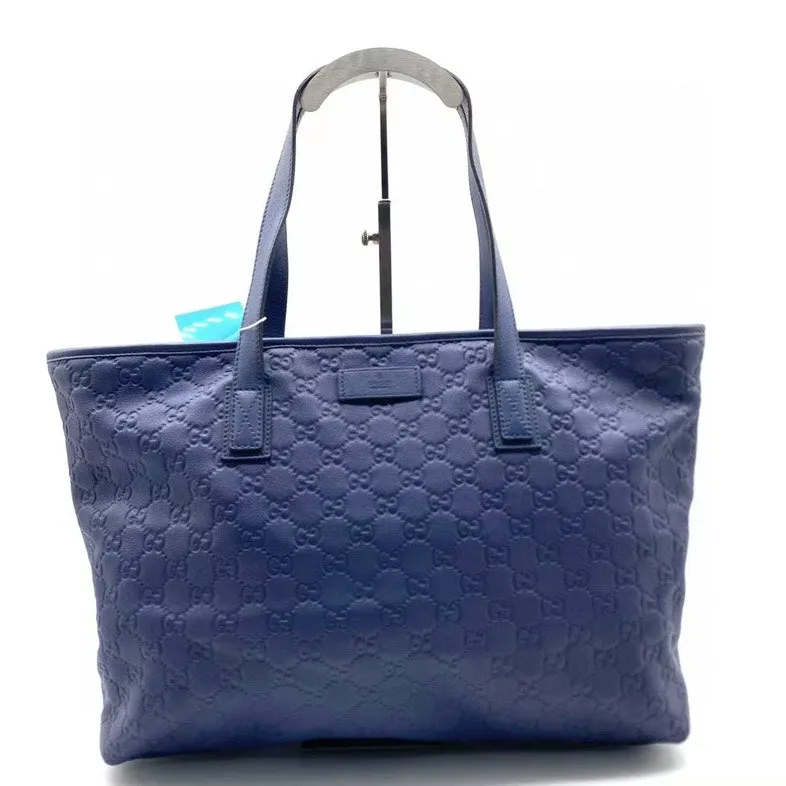 Gucci Blue Embossed Leather Tote Bag Large