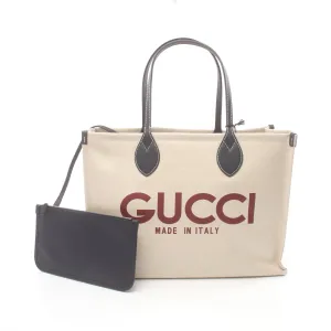 Gucci Print Tote Bag Handbag Canvas Leather Light Beige Navy Bordeaux