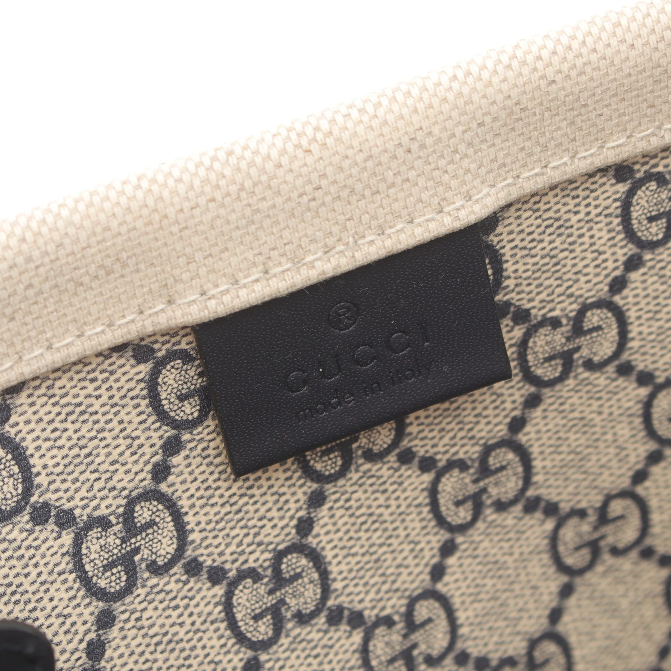 Gucci Print Tote Bag Handbag Canvas Leather Light Beige Navy Bordeaux