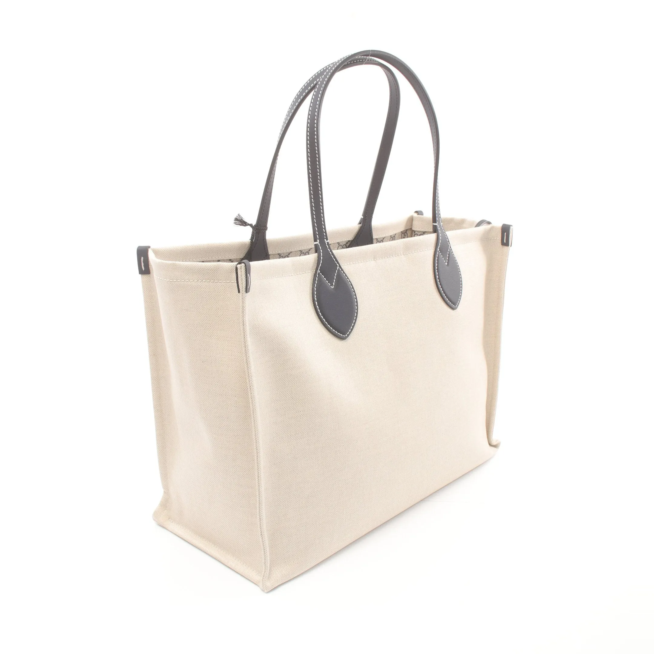 Gucci Print Tote Bag Handbag Canvas Leather Light Beige Navy Bordeaux