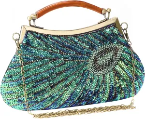 GUOZI Women's Vintage Beaded Sequin Peacock Clutch Purse Handmade Crossbody Evening Bag Handbag For Wedding Party Prom