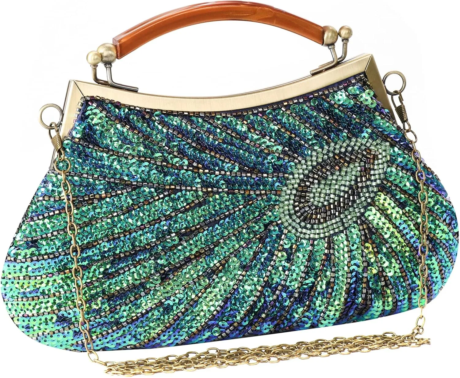 GUOZI Women's Vintage Beaded Sequin Peacock Clutch Purse Handmade Crossbody Evening Bag Handbag For Wedding Party Prom