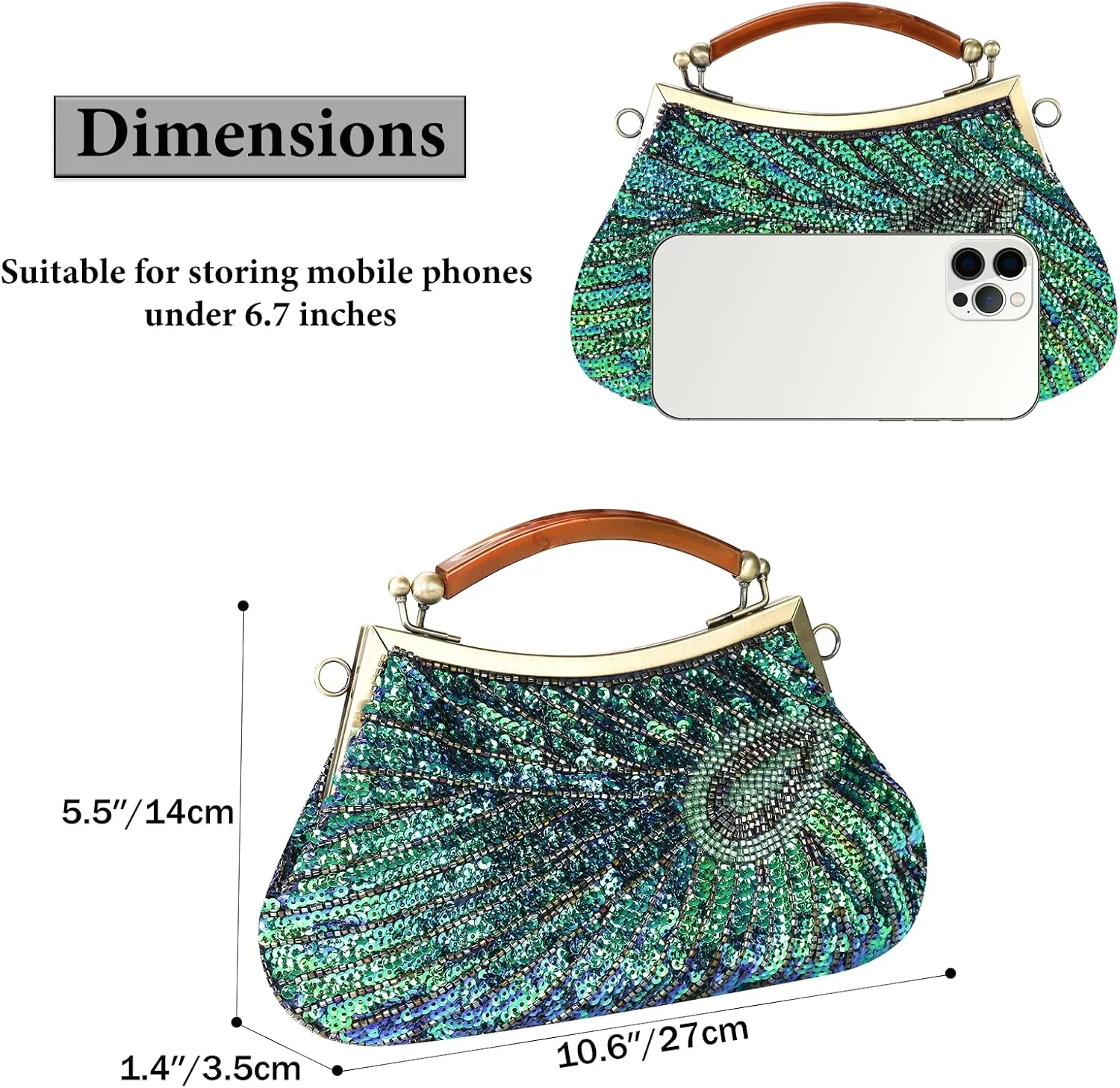 GUOZI Women's Vintage Beaded Sequin Peacock Clutch Purse Handmade Crossbody Evening Bag Handbag For Wedding Party Prom