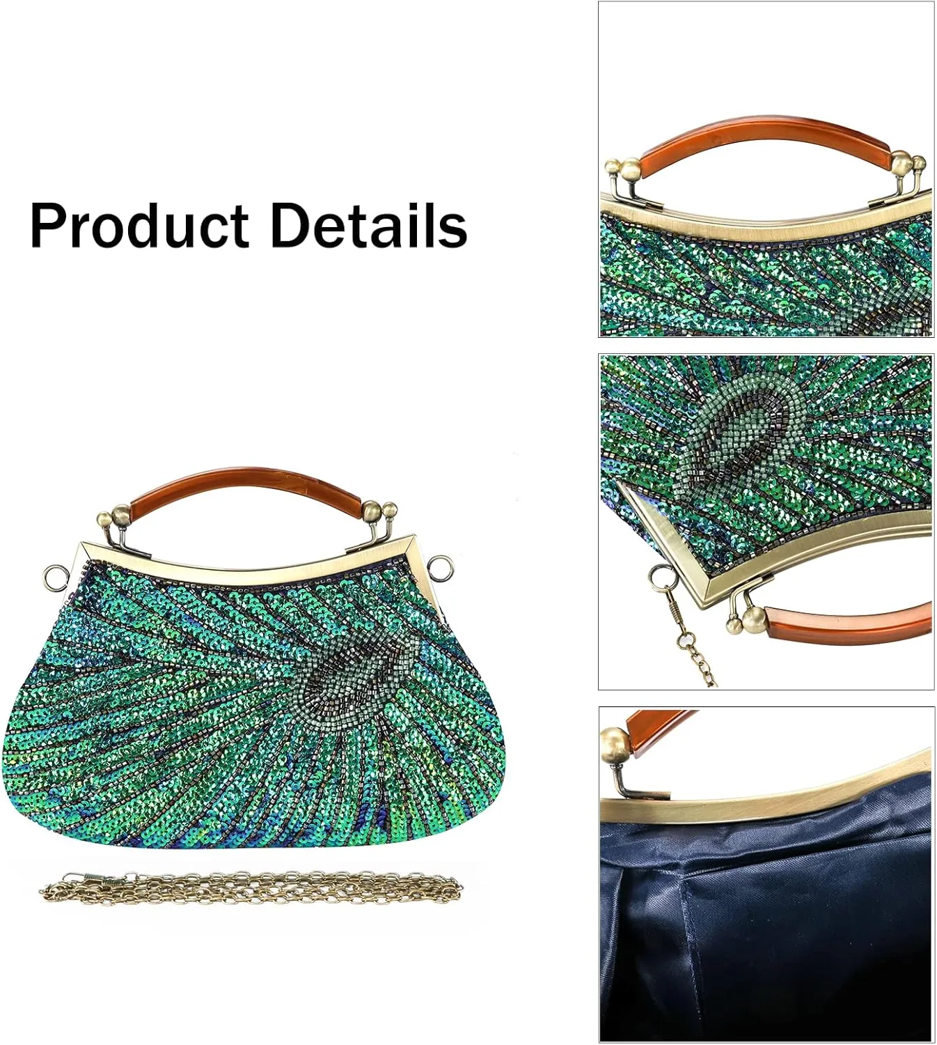 GUOZI Women's Vintage Beaded Sequin Peacock Clutch Purse Handmade Crossbody Evening Bag Handbag For Wedding Party Prom