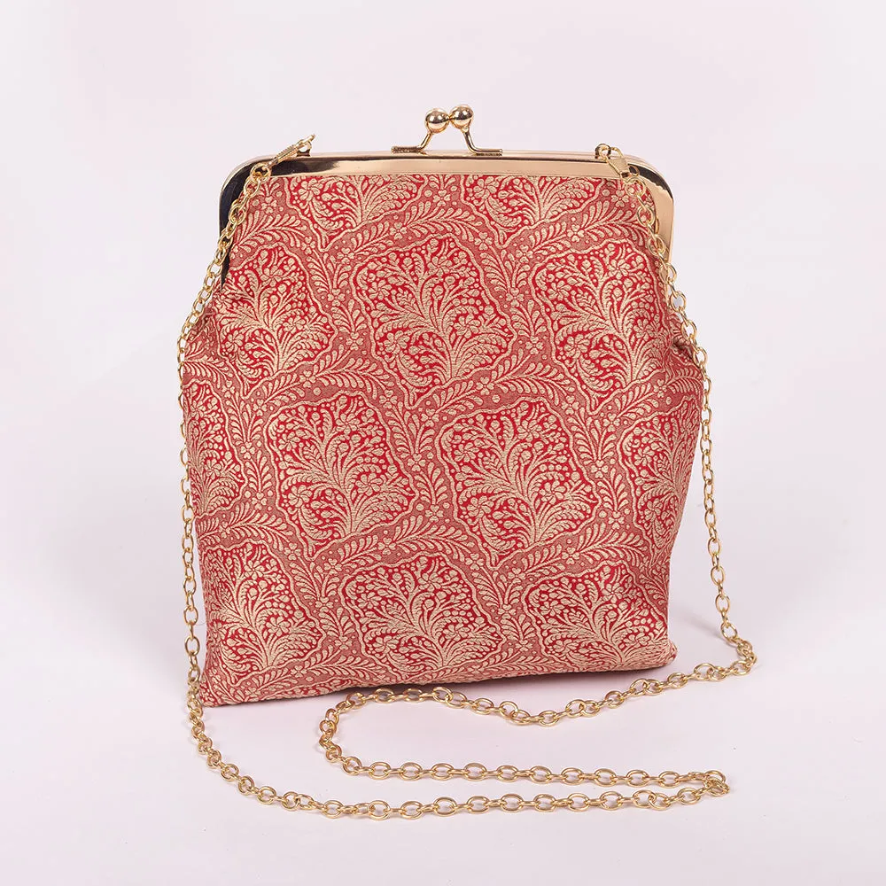 Gyasar Khinkab Brocade Red Banarasi Handwoven Silk Clutch