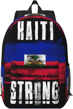 Haiti Strong Graffiti Flag 17 Inch Backpacks Multipurpose Laptop Backpack Double Shoulder Bag for Men Women Gifts
