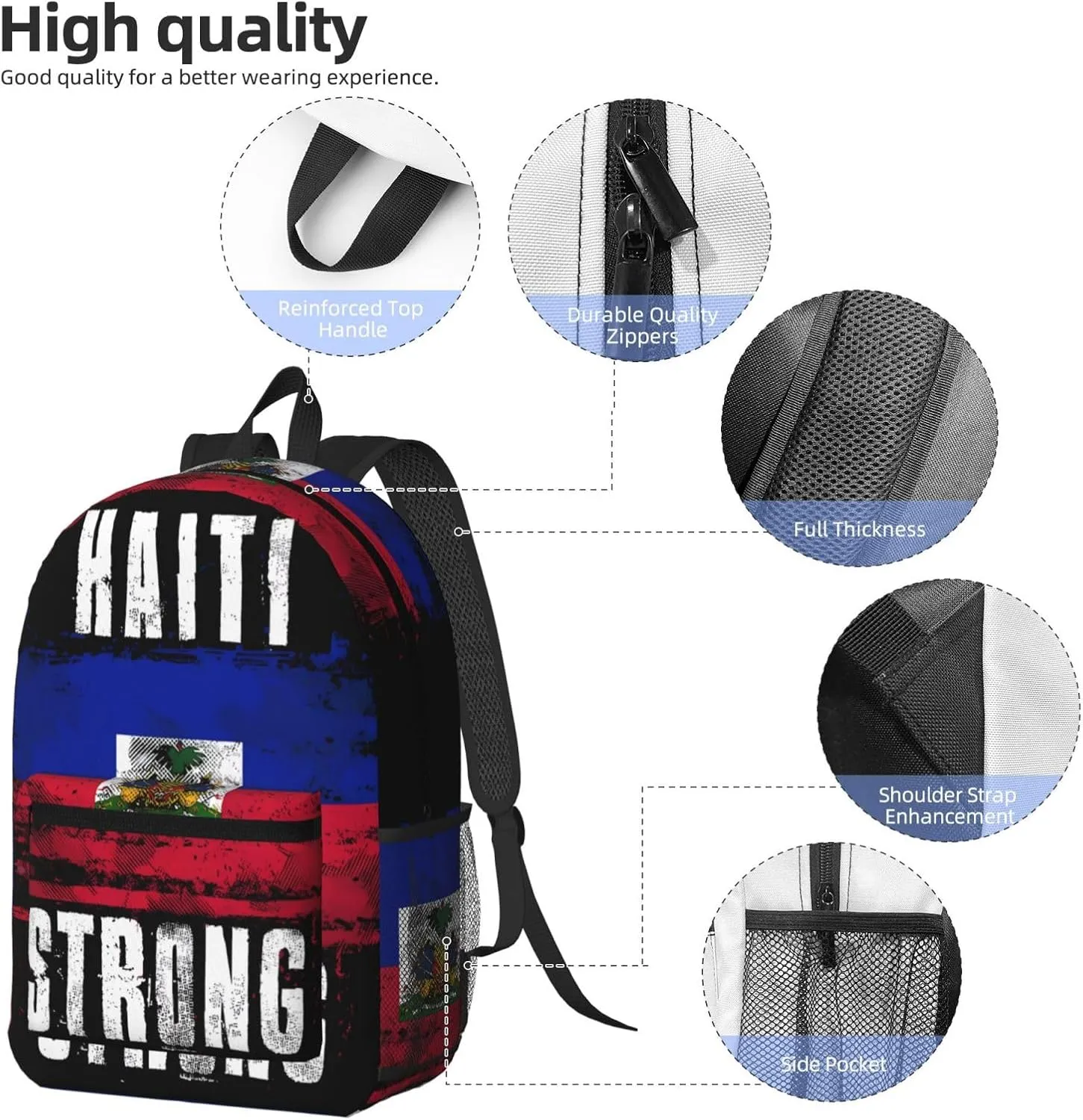 Haiti Strong Graffiti Flag 17 Inch Backpacks Multipurpose Laptop Backpack Double Shoulder Bag for Men Women Gifts
