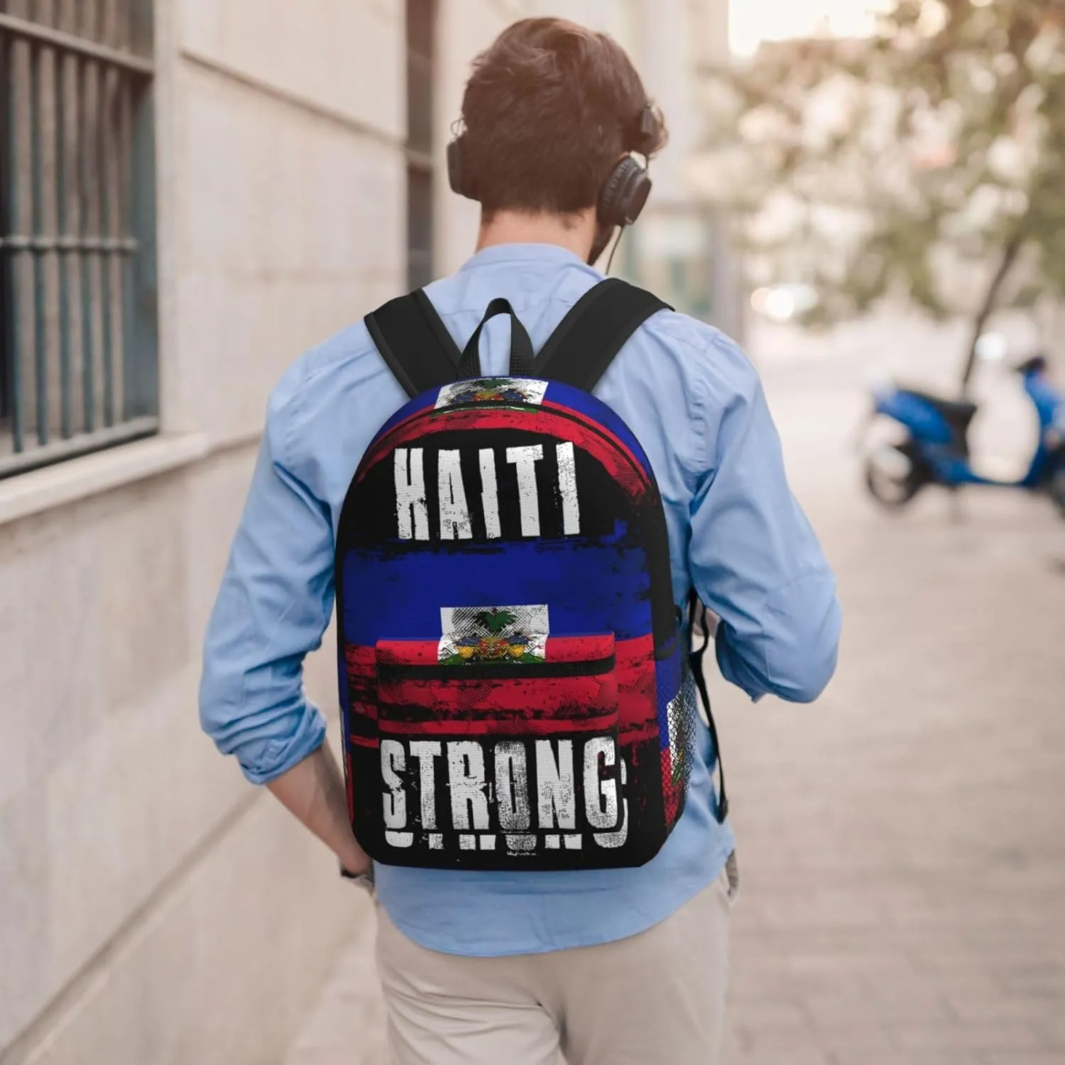 Haiti Strong Graffiti Flag 17 Inch Backpacks Multipurpose Laptop Backpack Double Shoulder Bag for Men Women Gifts