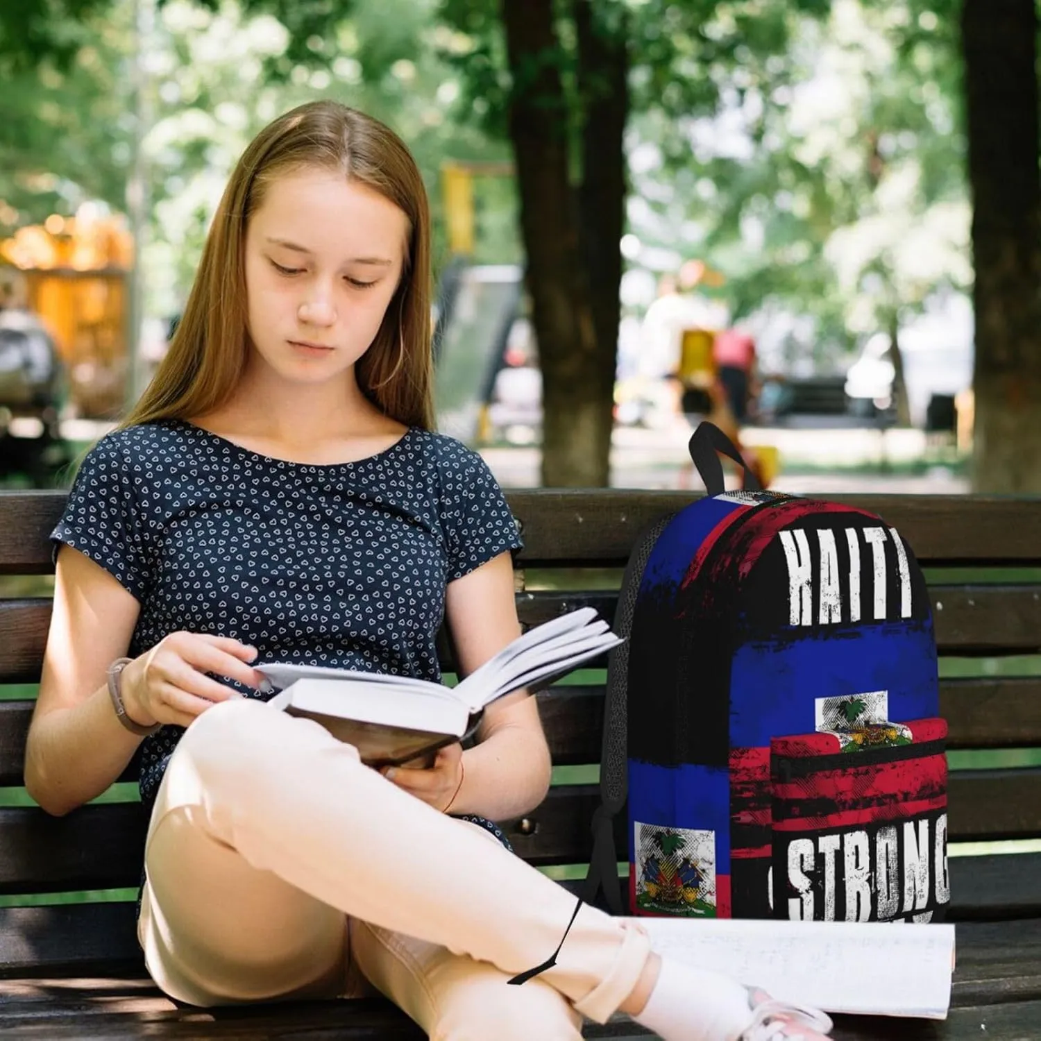 Haiti Strong Graffiti Flag 17 Inch Backpacks Multipurpose Laptop Backpack Double Shoulder Bag for Men Women Gifts