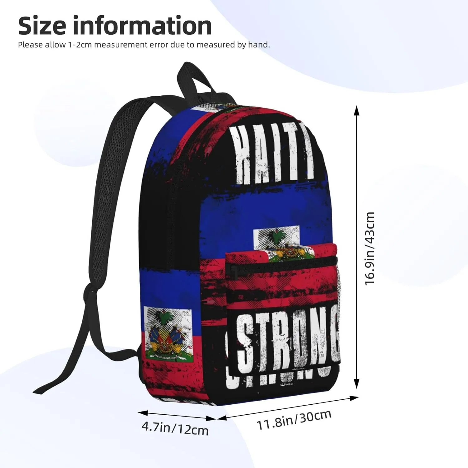 Haiti Strong Graffiti Flag 17 Inch Backpacks Multipurpose Laptop Backpack Double Shoulder Bag for Men Women Gifts