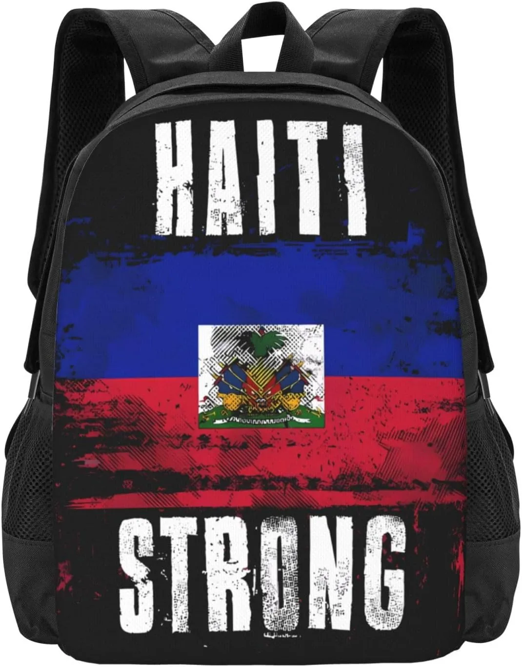 Haiti Strong Graffiti Flag Casual Backpack Large Capacity Backpacks 15 Inch Laptop Back Pack Travel Rucksack Daypack Commuter Bags with Adjustable Strap for Camping