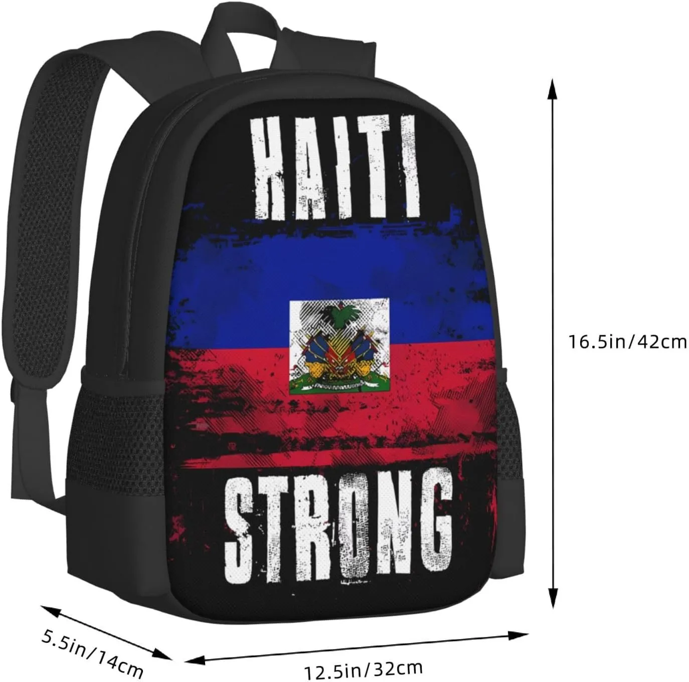 Haiti Strong Graffiti Flag Casual Backpack Large Capacity Backpacks 15 Inch Laptop Back Pack Travel Rucksack Daypack Commuter Bags with Adjustable Strap for Camping