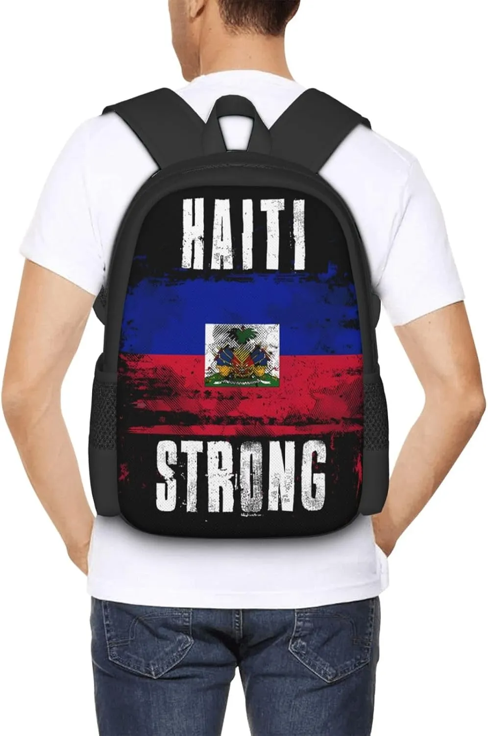 Haiti Strong Graffiti Flag Casual Backpack Large Capacity Backpacks 15 Inch Laptop Back Pack Travel Rucksack Daypack Commuter Bags with Adjustable Strap for Camping