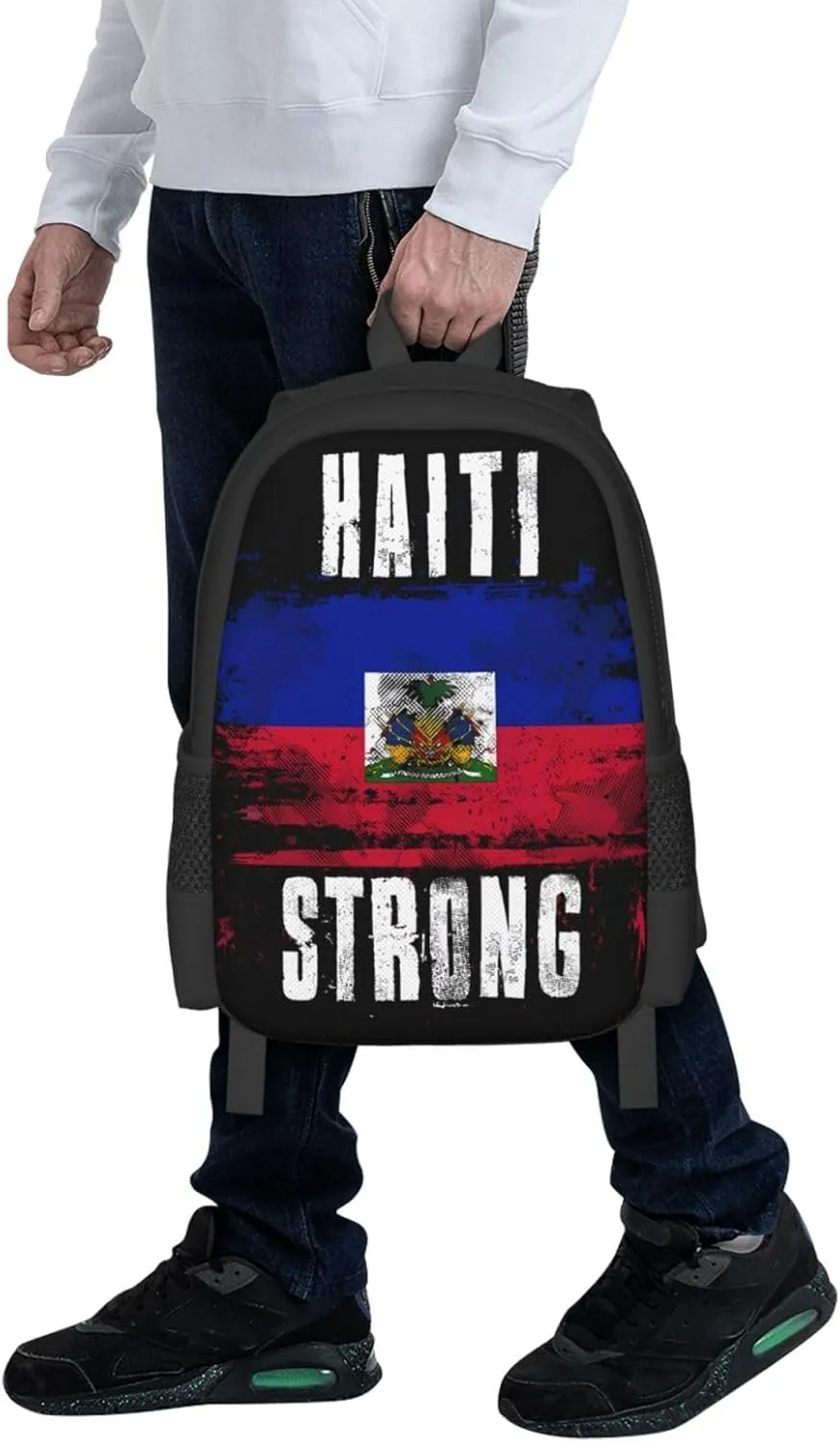Haiti Strong Graffiti Flag Casual Backpack Large Capacity Backpacks 15 Inch Laptop Back Pack Travel Rucksack Daypack Commuter Bags with Adjustable Strap for Camping