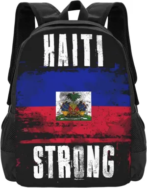 Haiti Strong Graffiti Flag Casual Backpack Large Capacity Backpacks 15 Inch Laptop Back Pack Travel Rucksack Daypack Commuter Bags with Adjustable Strap for Camping