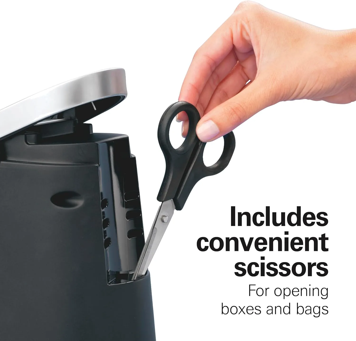 Hamilton Beach Smooth Edge Electric Automatic Can Opener for Kitchen with Easy Push Down Lever, Extra Tall, Includes Stainless Steel Scissors, Black and Chrome (76607)