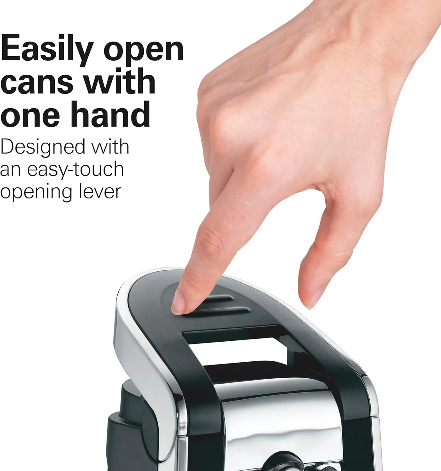 Hamilton Beach Smooth Edge Electric Automatic Can Opener for Kitchen with Easy Push Down Lever, Extra Tall, Includes Stainless Steel Scissors, Black and Chrome (76607)