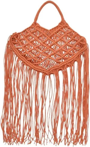 Hand-Woven Hollow Tassel Cotton Rope Handbag, Fashionable and Personalized Clutch Bag(OrangeRed)