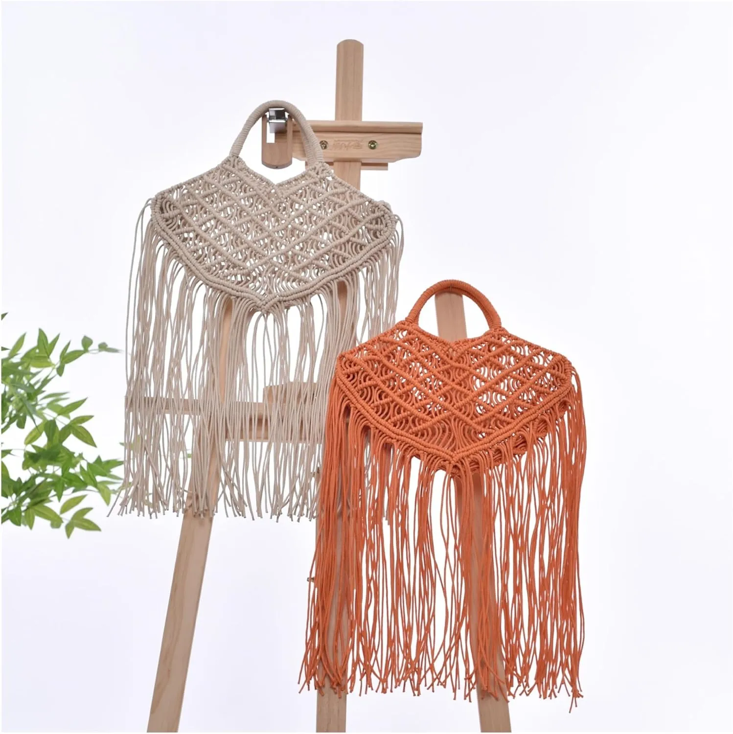 Hand-Woven Hollow Tassel Cotton Rope Handbag, Fashionable and Personalized Clutch Bag(OrangeRed)