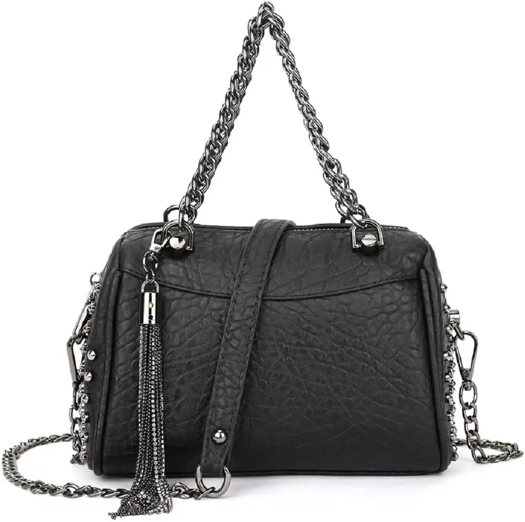 Handbags and Purses for Women Leather Shoulder Bag Chain Top-Handle Satchel Fashion Tassel Tote, One Color, One Size
