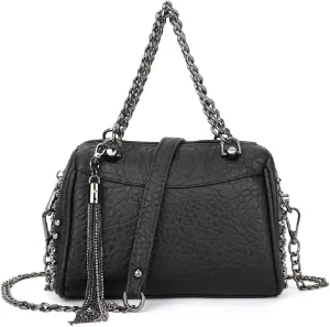 Handbags and Purses for Women Leather Shoulder Bag Chain Top-Handle Satchel Fashion Tassel Tote, One Color, One Size