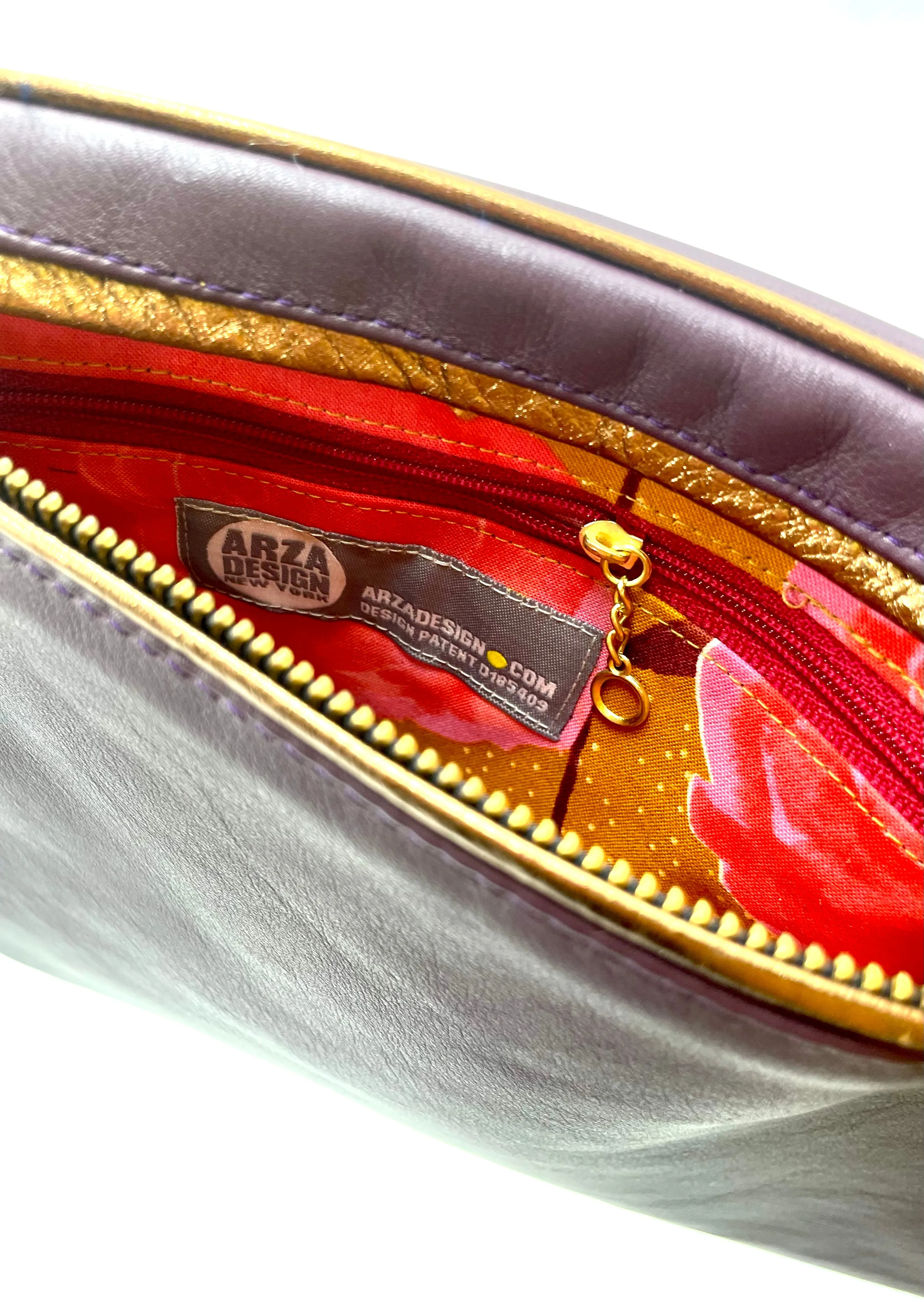 Hands-Free Bracelet Bag - Large Clutch in solid smooth grape with copper trim