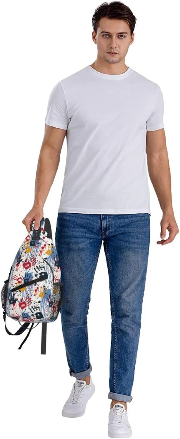 Hands Prints Painting Graffiti Cross Chest Bag Diagonally Hiking Crossbody Bag Travel Shoulder Daypack Lightweight Sling Backpack Cycling Daypacks Fitness Chest Backpacks