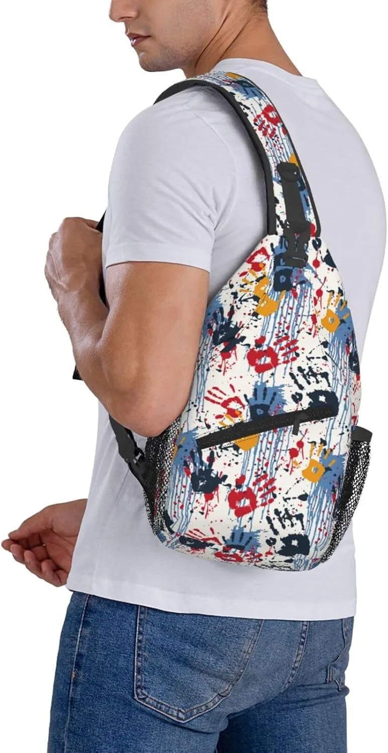 Hands Prints Painting Graffiti Cross Chest Bag Diagonally Hiking Crossbody Bag Travel Shoulder Daypack Lightweight Sling Backpack Cycling Daypacks Fitness Chest Backpacks