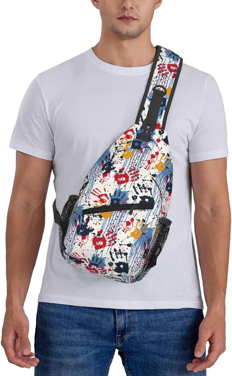 Hands Prints Painting Graffiti Cross Chest Bag Diagonally Hiking Crossbody Bag Travel Shoulder Daypack Lightweight Sling Backpack Cycling Daypacks Fitness Chest Backpacks