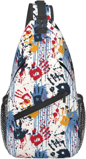 Hands Prints Painting Graffiti Cross Chest Bag Diagonally Hiking Crossbody Bag Travel Shoulder Daypack Lightweight Sling Backpack Cycling Daypacks Fitness Chest Backpacks